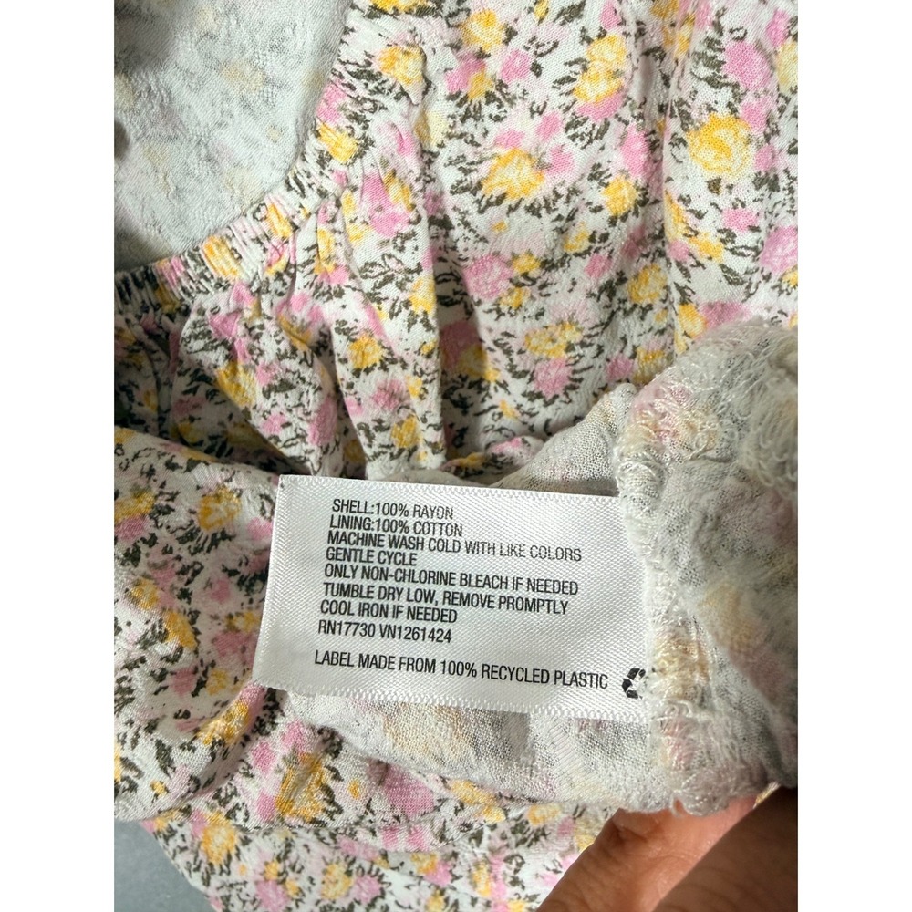 Wild Fable Floral Puff Sleeve Mini Dress Pink Yellow Cutout Back Size M - Picture 7 of 7